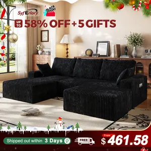 108" Soft Flannel Cloud Velvet Modular Couch Sofa with Chaise & Ottoman — Boneless, No-Assembly Sectional with Flexible L/U-Shaped Layout — Deep-Seat 3-Seater for Living Rooms, Apartments & Studios