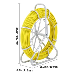 VEVOR Fish Tape Fiberglass, 600 ft, 5/16 in, Duct Rodder Fishtape Wire Puller, Cable Running Rod with Steel Reel Stand, 3 Pulling Heads, Fishing Tools for Walls and Electrical Conduit, Non-Conductive