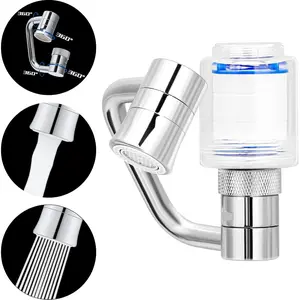 Water Saving Faucet Aerator with Filter, Sink Sprayer Head Replacement Shower Extender (Chrome 1080° Rotating + Water Filter)