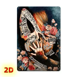 Inspiring Metal and Iron Wall Art Logo - Girl's Back Tattoo Shadow and Flower Spreading Inspiration Poster, 8x12 inch Decorative Plaque, Suitable for Bedroom, Dining Room, Courtyard, Coffee Shop - Unique Design, Easy to Hang, Dura