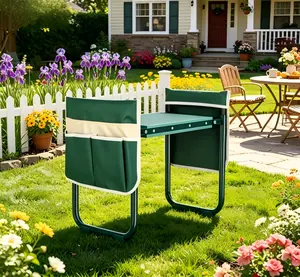 Upgraded Foldable Garden Kneeler & Seat, sturdy portable gardening stool featured with 10.23 inch extra wide kneeling pad. This heavy-duty garden bench chair is fitted with two practical tool storage pouches