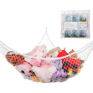 Toy Storage Hammock Net for Stuffed Animals 70" Extra Large Corner Wall Sling Mesh Toy Organizer for Kids Children White