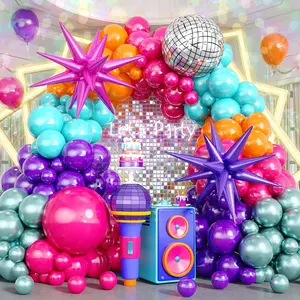 125PCS 80s Disco Balloon Arch Kit with Hot Pink, Purple, Teal, Orange & Green Balloons Party Set