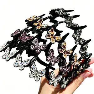 4Pcs Sparkly Butterfly Headbands for Women, Rhinestone Non-Slip Teeth Hair Bands, Black Hair Hoops for Wedding Party, Elegant Crystal Hair Accessories for Women Girls