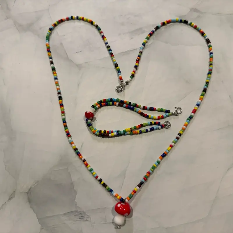 Cute Elegant Matching Beaded Necklace-Bracelet Set, Daily Wear Costume Jewelry Set