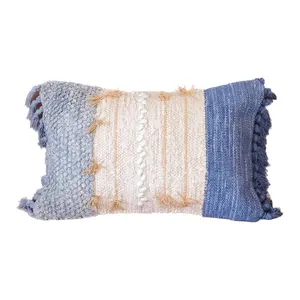 Woven blue and pink rectangular pillow