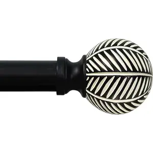 Black Curtain Rods for Windows: 1 Inch Diameter Adjustable Drapery Rods 48" to 86", Heavy Duty Window Curtain Rod with Leaf  Finials
