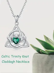 Claddagh Necklace 925 Sterling Silver Geometric Trinity Knot Women Jewelry Gift, Elegant Irish Design, Perfect for Special Occasions