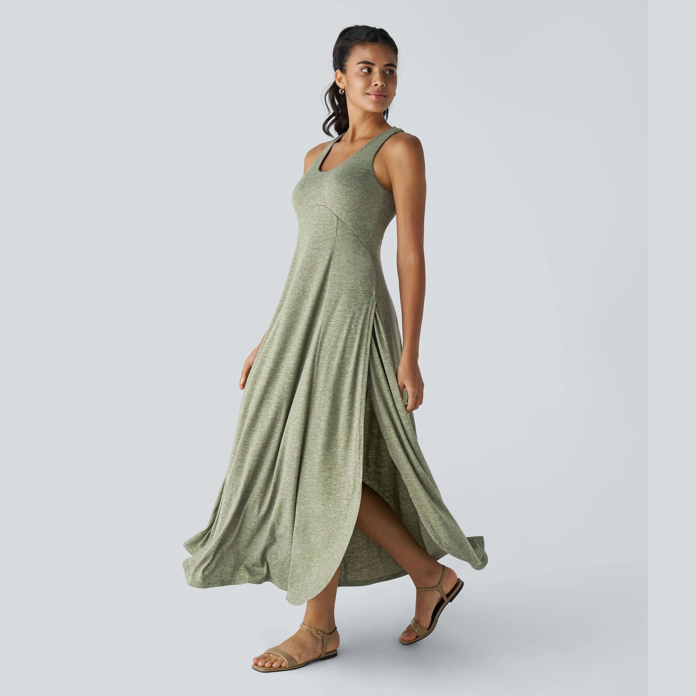 Halara U Neck Backless Split Flowy Maxi Casual Tank Dress#TikTokShopBacktoSchool