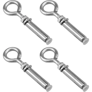 Concrete Wall Anchor Eyebolt Screw, 304 Stainless Steel Expansion Hook Brick Anchor with Ring, Heavy Duty Concrete Wall Hook Bolt Fastener for Wall Ceiling Concrete Masonry, 4 Pack