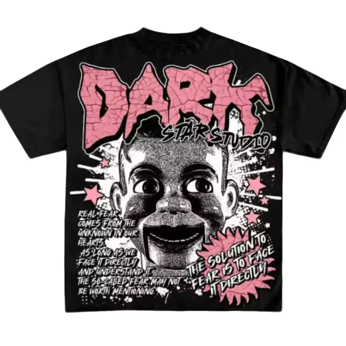 Darkstar Print Pattern Fear Puppet Face Fear Cotton T-Shirt Men Y2K Short Sleeves Vintage Oversize Tshirt Streetwear Women Tops Menswear Breathable Funny Graphic Tees Oversized Hoodie Sweat Crewneck Shortsleeve Fabric Tropical, Vintage Graphic Tees, Y2k S