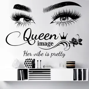 Inspirational Queen Wall Sticker Sexy Eyes Lips Woman, Women Office Background Decorative Decal, Makeup Mirror Border Peel-And-Stick Art