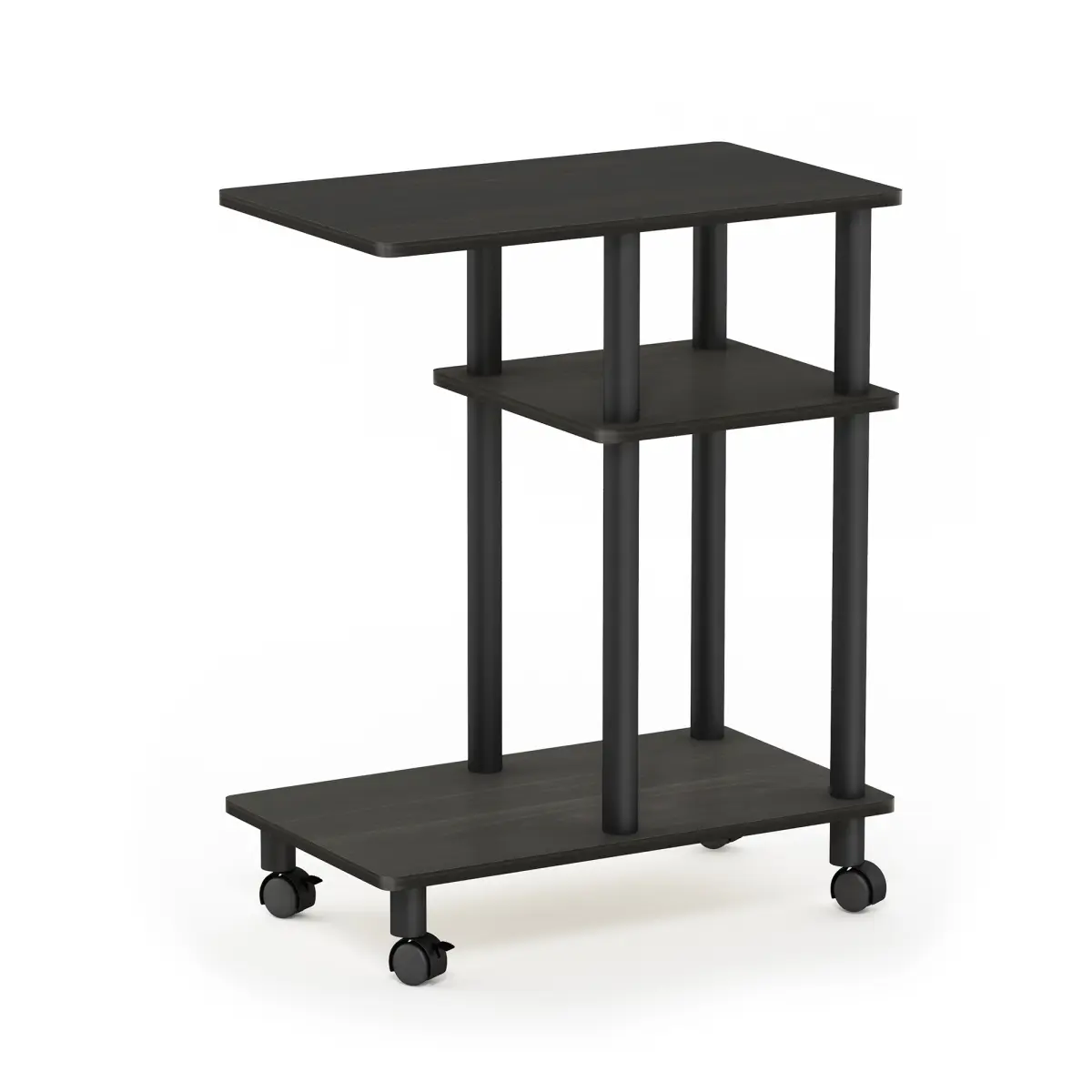Furinno Turn-N-Tube U-Shape Tool-Free Storage Coffee Table with Casters, Simple Design, Espresso & Black Finish, 19.7x22.4x11.61 in, Indoor Living Room Furniture