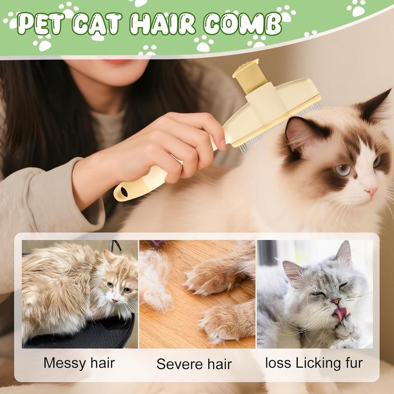 2-Pack Pet Hair Removal Comb & Flea Comb with Release Button for Cats & Dogs - Grooming Brush for Short/Long Hair Green & Yellow
