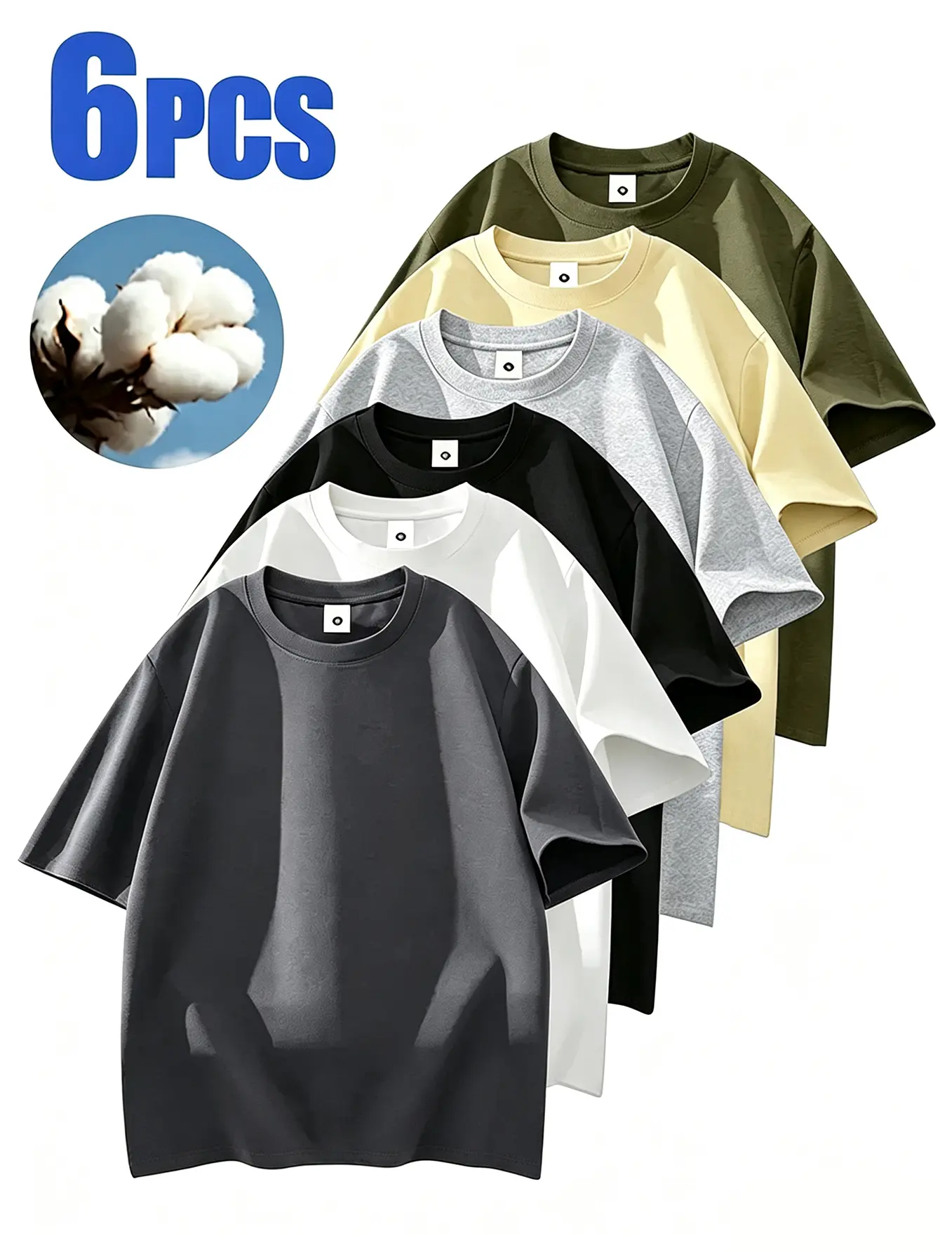 Men's T-Shirts 6-Pack, Casual Solid Slim-Fitting Cotton Blend Base Layer with Moderate Stretch for Daily Wear