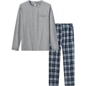 MoFiz Men's Pajamas Plaid Sets Sleepwear Long Sleeve Shirts and Pants Lightweight Soft Mens Pjs Lounge Set with Pockets