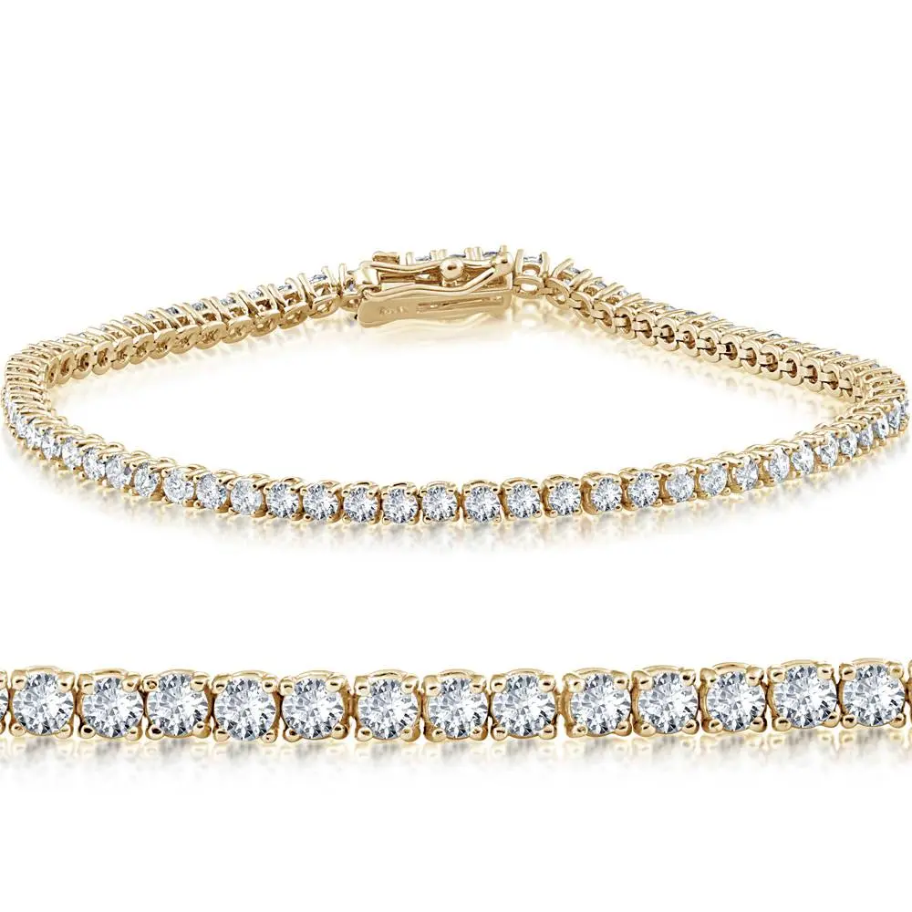 14k Yellow Gold 3 ct Round Cut Diamond Tennis Bracelet 7"