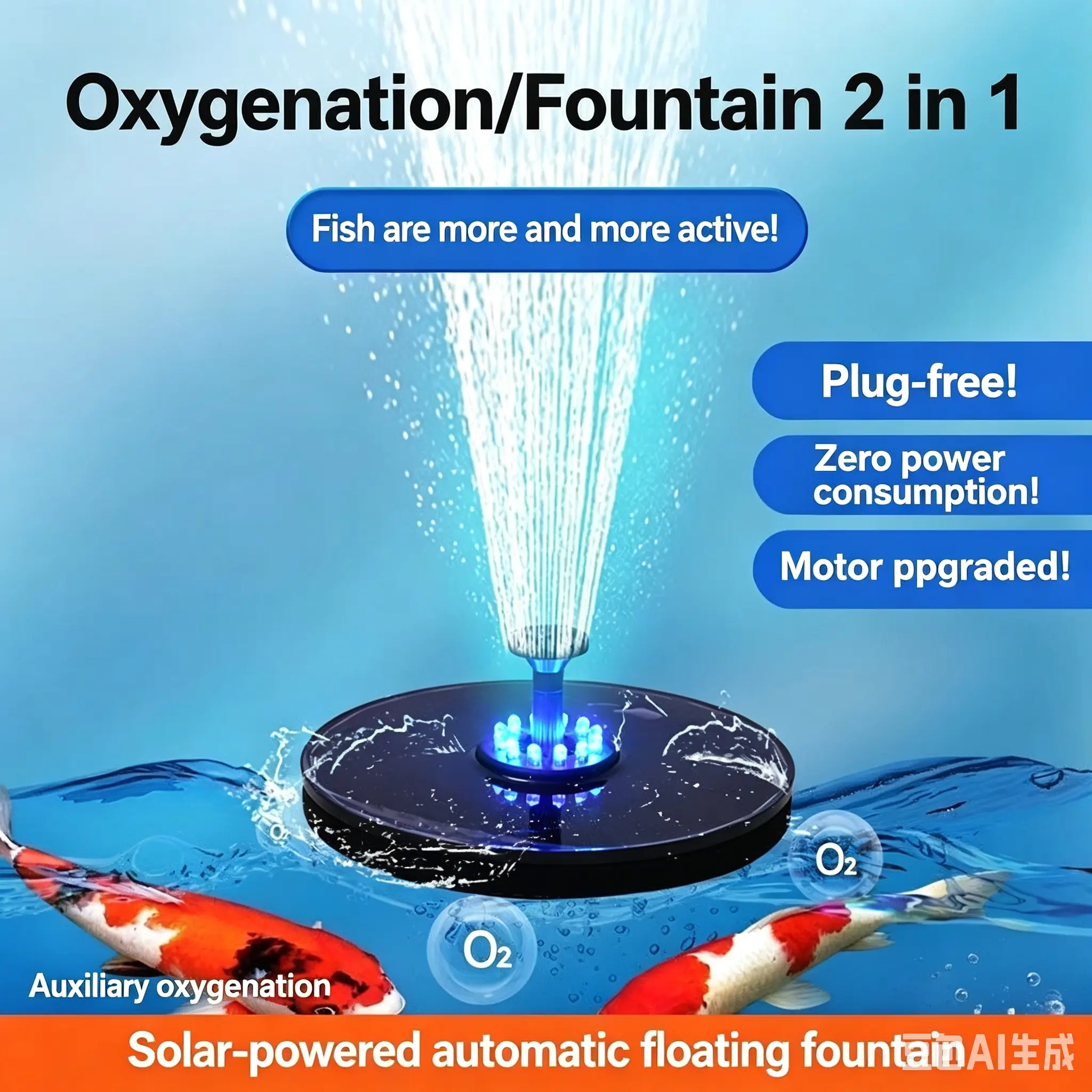 Solar Fountain with Energy Storage Light, Fish Pond Oxygenator, Automatic Circulation Water Pump for Garden, Swimming Pool, Courtyard, Outdoor Rockery