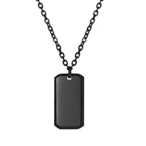 OIDEA Dog Tag Necklace for Men Stainless Steel Engravable Polished Pendant Personalized Custom Cuban Link Chain Necklace Gift for Him