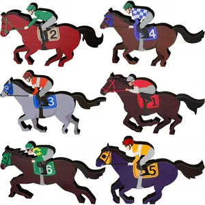 6-Piece Set of Derby Wooden Decorative Signs, Kentucky-themed Horse Racing Party Decor, Tabletop Ornaments for Equestrian Events, Bright Fade-Resistant, Sturdy Base Ready to Display, Home Office, Father's Day Gift for Horse Enthusiasts, Summer Party