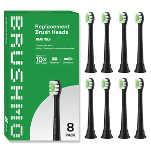 Compact Whitening Replacement Toothbrush Heads Compatible with Philips Sonicare DiamondClean -  8 Pack, Black