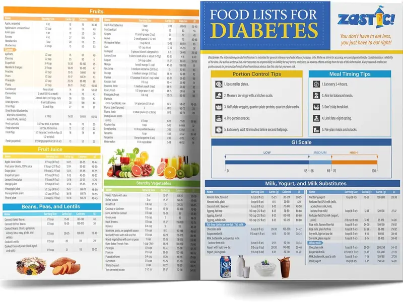 Diabetes Food Chart & Meal Planner for Diabetics - 345 Categories with Serving Size, Carbs, Calories, and Glycemic Index - 8.5in x 11in Laminated Tri-Fold