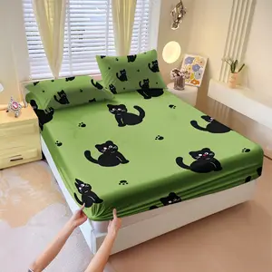 Cat printed bed sheets and sheets, soft and comfortable bed covers, ideal for bedrooms and guest bedrooms