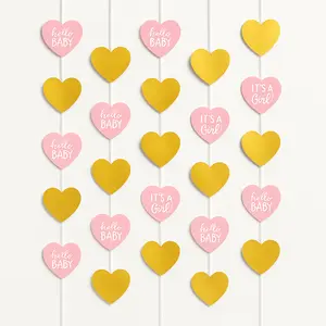 "It's a Girl" Metallic Gold & Pink Hanging String Decorations, 7-ft, 6-Pack