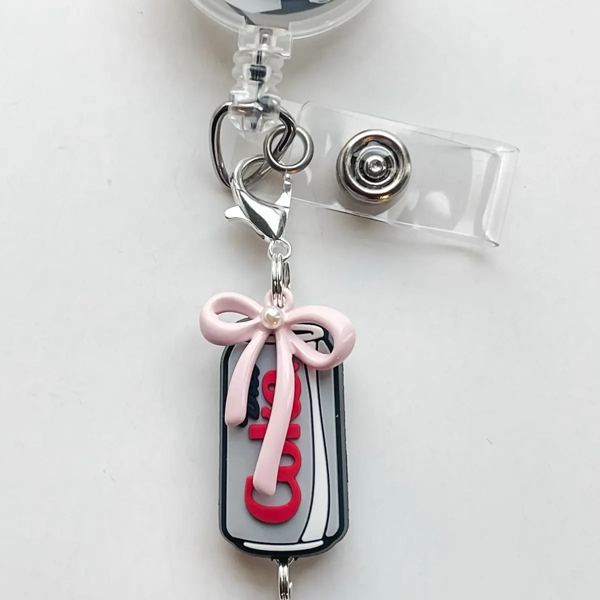 Soda Charm Soda Silicone Soda Cola Lovers Coquette Pink Bow DC BADGE REEL NOT INCLUDED