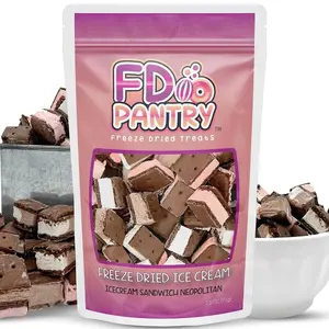 Freeze Dried Ice Cream Sandwich Bites, Neapolitan, Crunchy & Sweet Snack, 2.5 oz, Dehydrated, Resealable Gift Bag, Strawberry, Vanilla, Chocolate