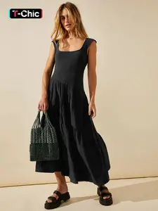 Women's Solid Color Tank Dress, Casual Chic Sleeveless Long Dress for Holiday Vacation, Ladies Clothes for Summer