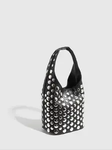 Punk Style Studded Decor Shoulder Bag,  Shoulder Bags, Fashionable Pu Leather Bag for Daily Used, Casual Trendy Versatile High-quality Daily Commuting Bag, Pu Tote Satchel