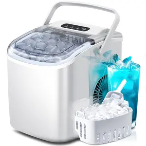 Countertop Portable Ice Maker Machine with Handle, 9 -Shaped Ice Cubes Ready in 6 Mins, 26Lbs/24H, Self-Cleaning Function with Ice Scoop and Basket for Home/Kitchen/Party (White)