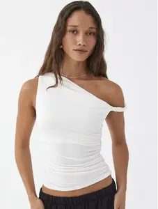 Off Shoulder Ruched Crop Top for Women Sleeveless Solid Color Casual Summer Tank Top Flattering Fit & Versatile Styling