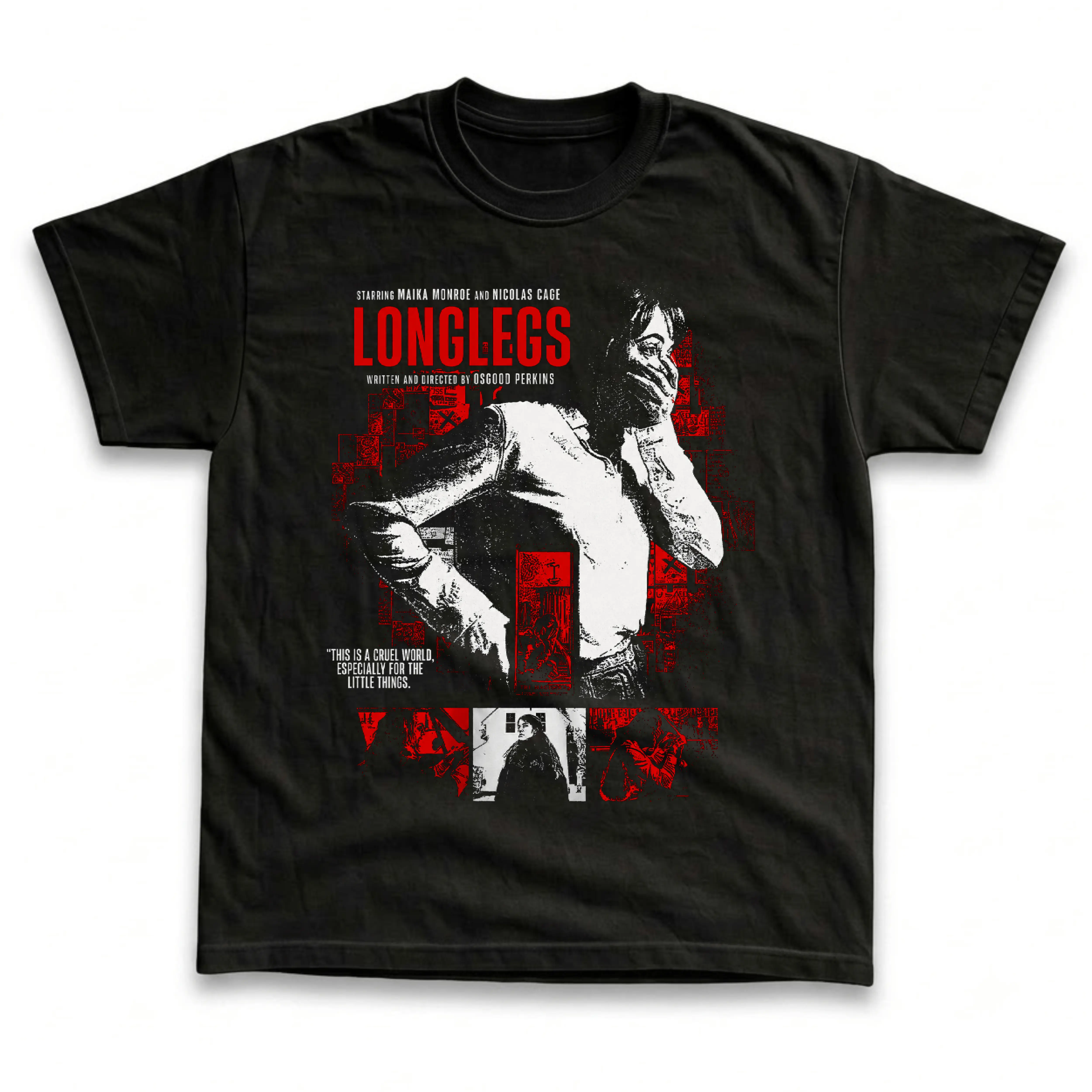 Gildan Men's and Women's T-Shirt, Vintage Longlegs Graphic Tee, Nicolas Cage Maika Monroe Horror Movie Shirt, Osgood Perkins Thriller Fan Gift, Gothic Aesthetic Retro Grunge Streetwear, Spooky Halloween Costume Outfit