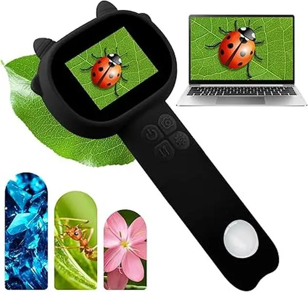 Kids Handheld Digital Microscope, 500X HD, IPS Screen – Portable USB Microscope for PC, Science Education Gift for Kids Students, Perfect Birthday & Christmas Gift – Includes Memory Card