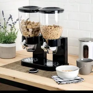 Double-Barrel Cereal Dispenser with Clear Lid and Easy-Dispensing Mechanism for Kitchen Use