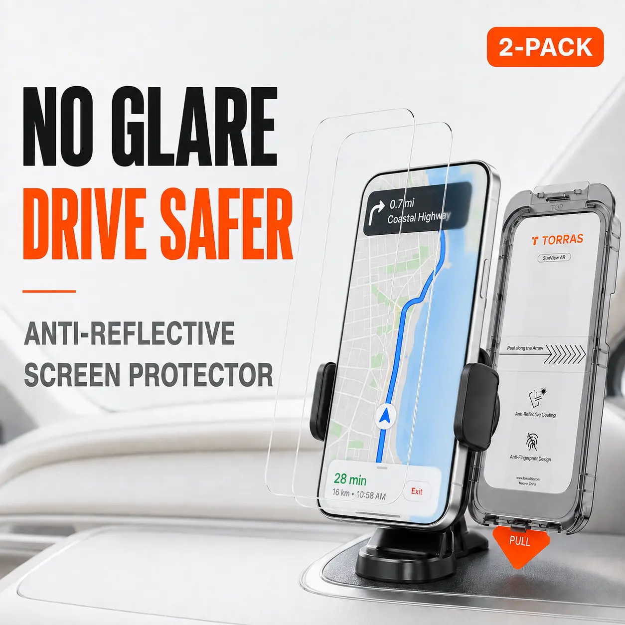 TORRAS SunView AR Screen Protector Upgrade Uncrackable 9H+ for iPhone 17 Pro Max Screen Protector Anti Reflective Glass Anti-Glare No Black Border HD Clear Easy Install 2 Pack B