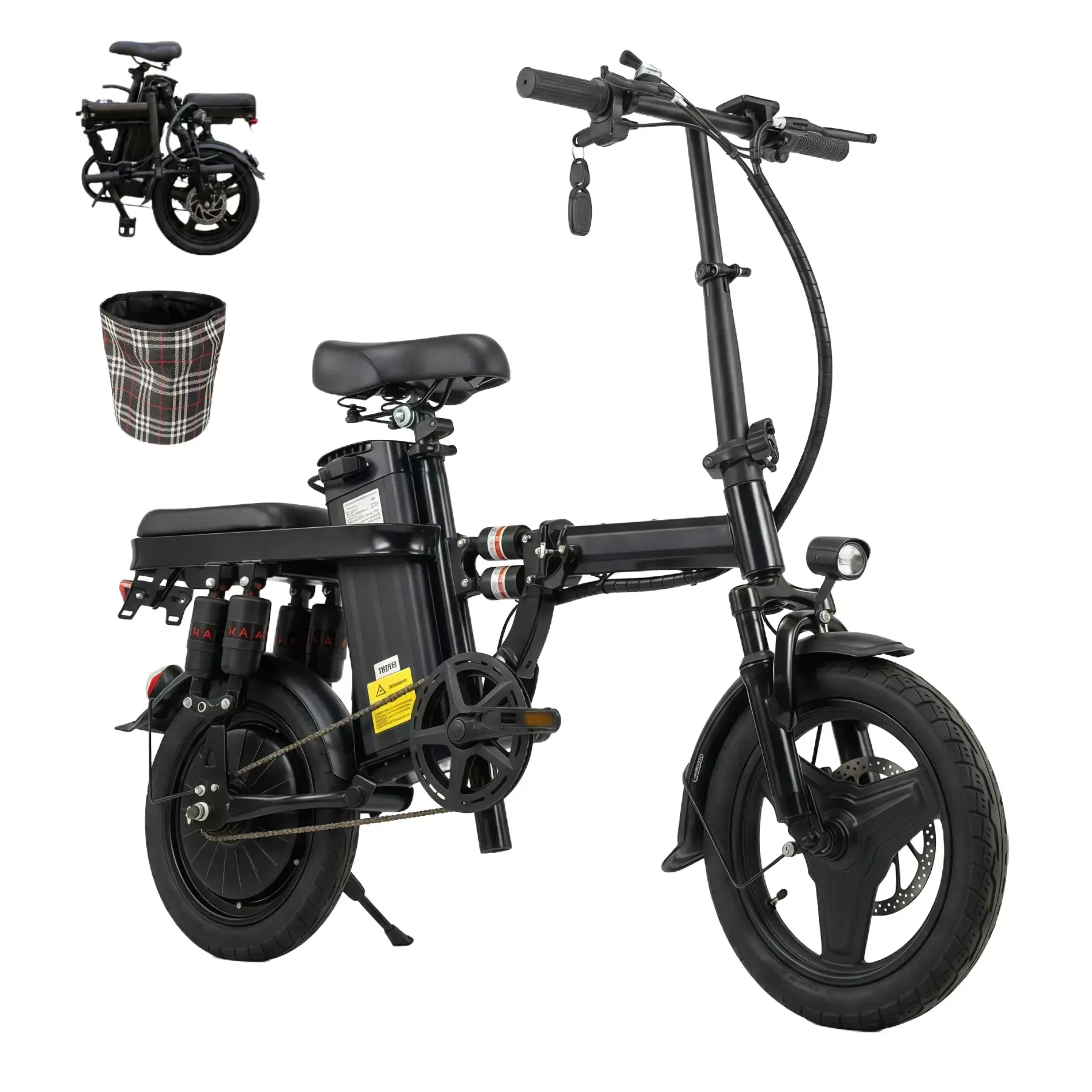 Adult Foldable Electric Bike, 800W Peak Motor, 48V 15Ah Removable Battery, 30-mi Max Range, 20MPH Max Speed, 14” Tubeless Tires, Multi-Shock Suspension, Front & Rear Disc Brakes, 3 Riding Modes, 3-Step Folding Ebike for Daily Commuting squad