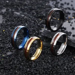 Stainless Steel Acacia Wood Inlay Ring