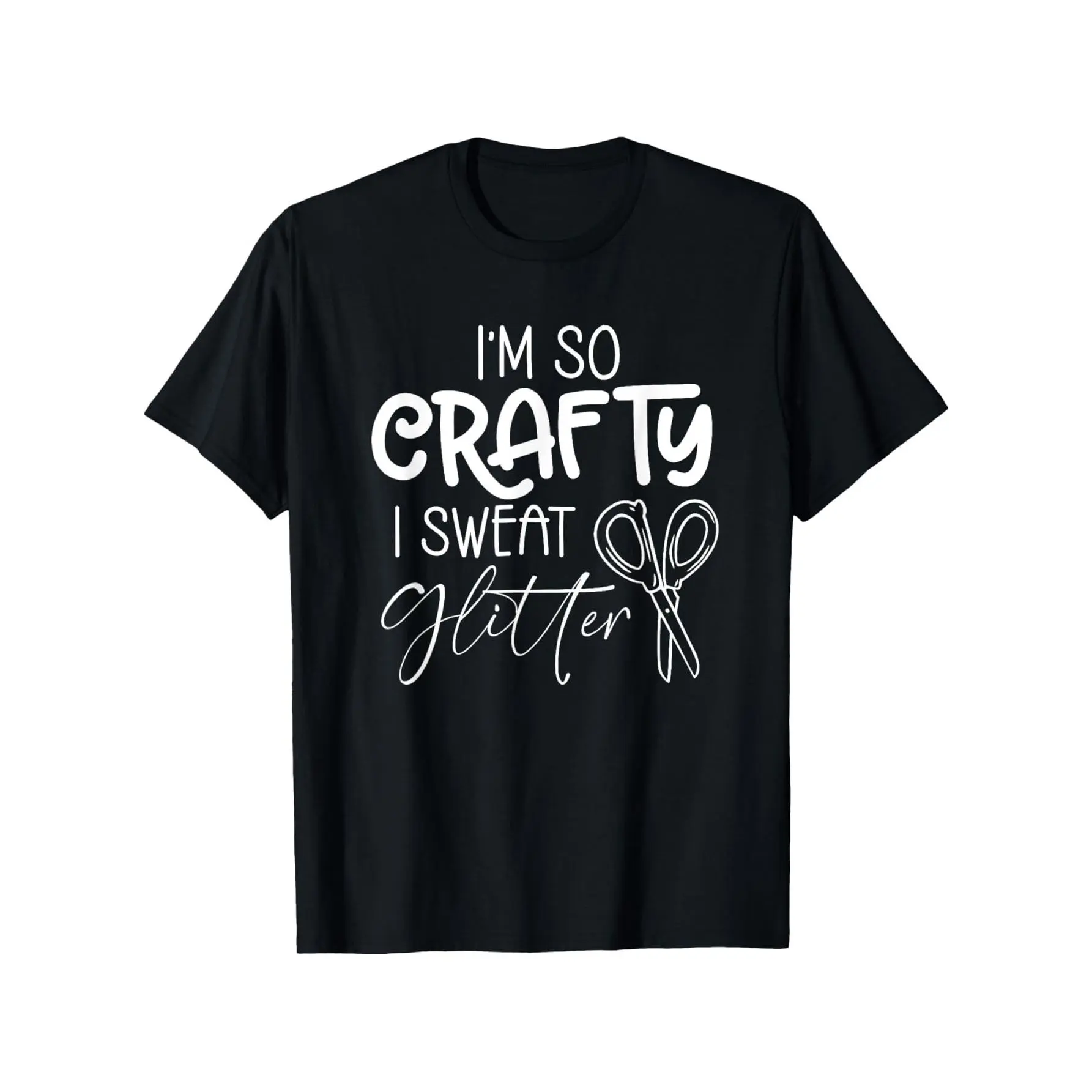 Men's Funny "I'm So Crafty I Sweat Glitter" Graphic T-Shirt - Black with White Scissors Print, Regular Fit Short Sleeve Casual Tee for Crafters & DIY Enthusiasts, Casual Crafting Tee | Crafting Humor Shirt | Crafting Themed Shirt