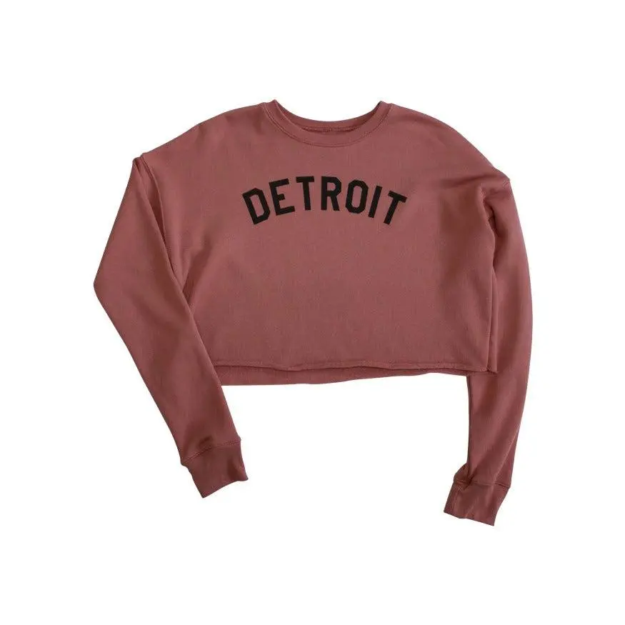Ink Detroit Women's Cotton Cropped Fleece Crewneck Sweatshirt - Classic Crew, Round Neck, Raw Hem, Mauve, Basic, Standard Sizes