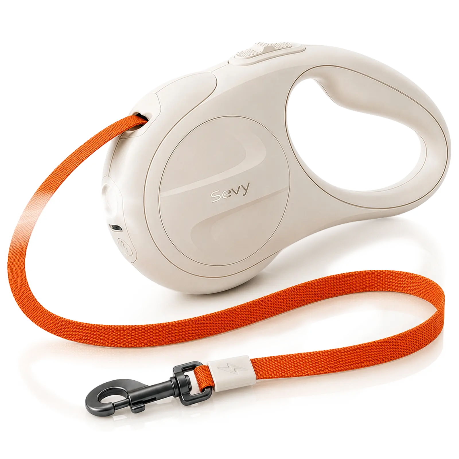 Sevy Glowie LED Light Retractable Dog Leash - 16FT 360° Tangle-Free Nylon Tape Leash for Small/Medium Dogs Up to 66 lbs, 1-Hand Brake-Pause-Lock, Anti-Slip Handle, Jumping Harness Compatibility adjustable sensitivity leather collar