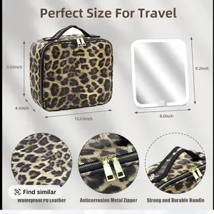 LED Makeup Bag with Mirror - 12 Colors Large Capacity Travel Cosmetic Organizer Portable Lighted Beauty Case in Leopard Brown Blue Pink Champagne Green Purple Tiffany Blue Sky Blue Silver Grey Black White
