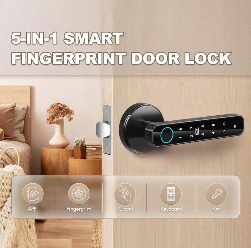 [Valentine's Day Gift ]Smart Fingerprint Door Lock with App Control, 1 Count Keyless Entry Lock with Keyboard Handle, Digital Electric Biometric Smart Door Lock for Bedroom, Keyless Entry Door Handle