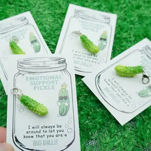 3-Piece Positive Kimchi Card Cucumber Keychain Set, Fun Gift for Emotional Support, Inspirational Cucumber Decorative Gifts, Encouragement Cards