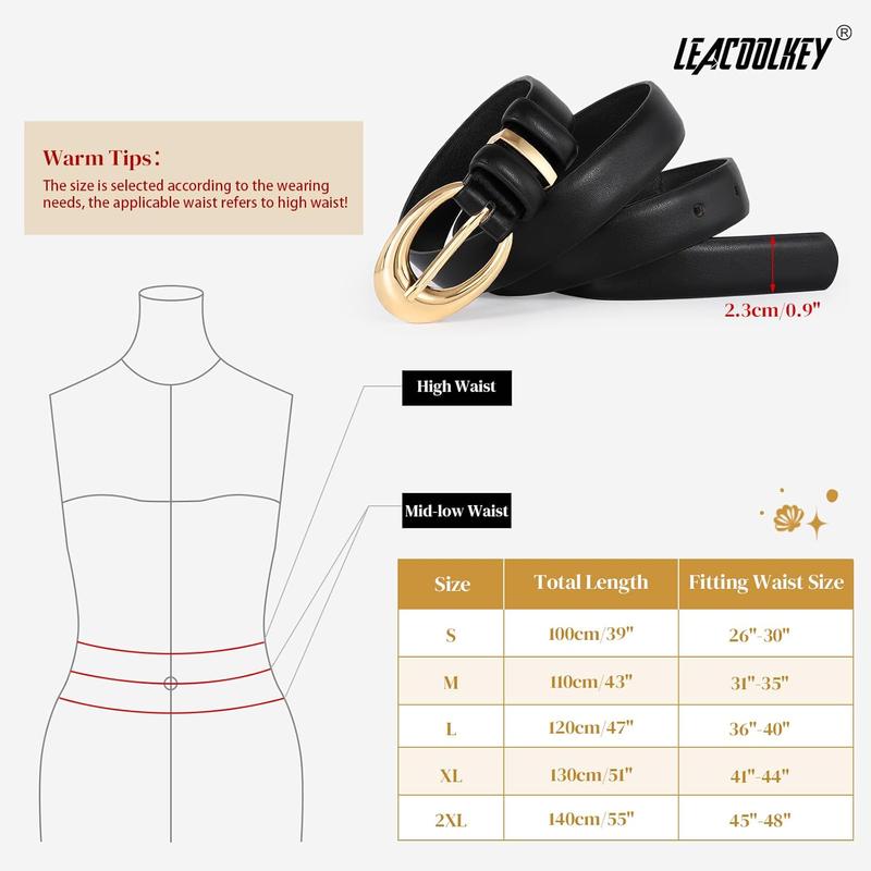 2 Pack Women Leather Belts for Jeans Dress Fashion Ladies Belt with Gold Silver Buckle