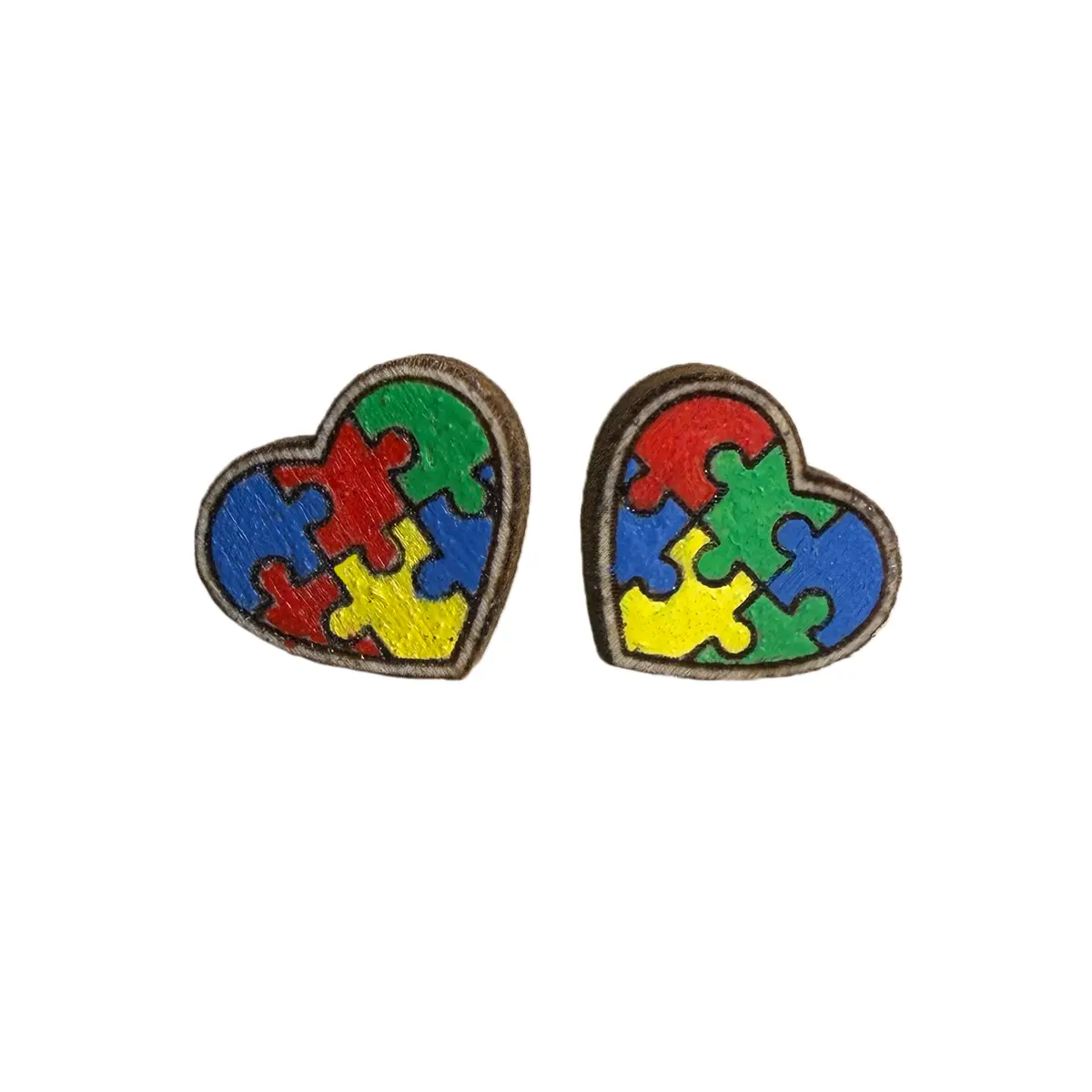 Handmade Autism Awareness Heart Stud Earrings Colorful Puzzle Design Lightweight Gift