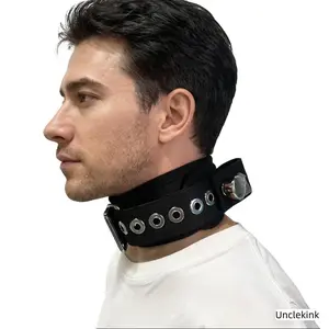 Black Magnetic Locking Neck Brace Cervical Collar with Chains – Adjustable Post-Surgery Neck Support for Recovery | Soft Cotton Pad Locking Collar Whiplash Arthritis Posture Corrector | Medical Collar with Eyelet | Home Care Neck Restraint