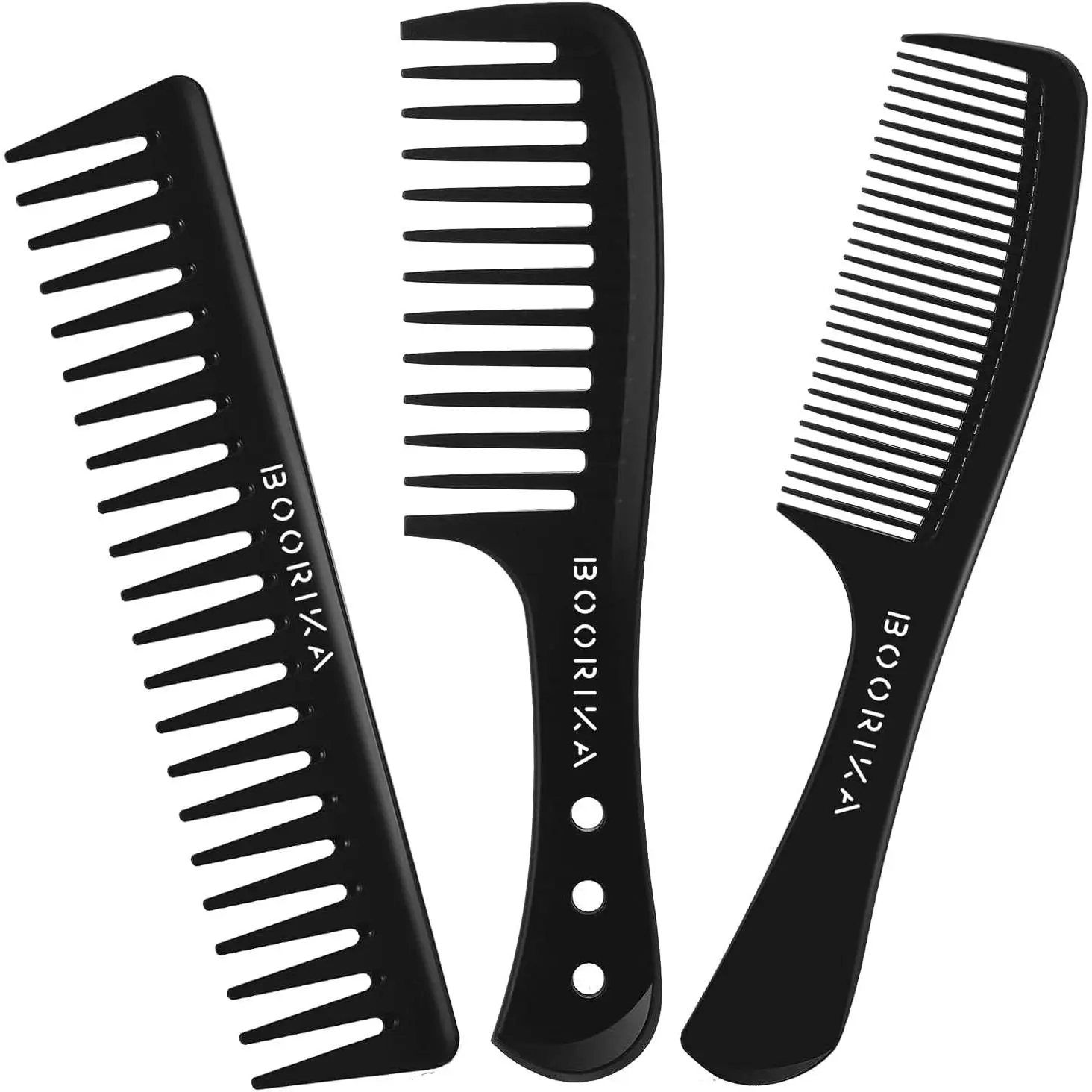 Wide Tooth Comb for Curls, Pack of 3 - Solid ABS Anti-Static & Heat Resistant Hair Styling Tool for Detangling, Extra Durable with Protective Matte Finish